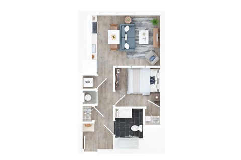 Floor plan for 1 bed, 1 bath, 535 sqft